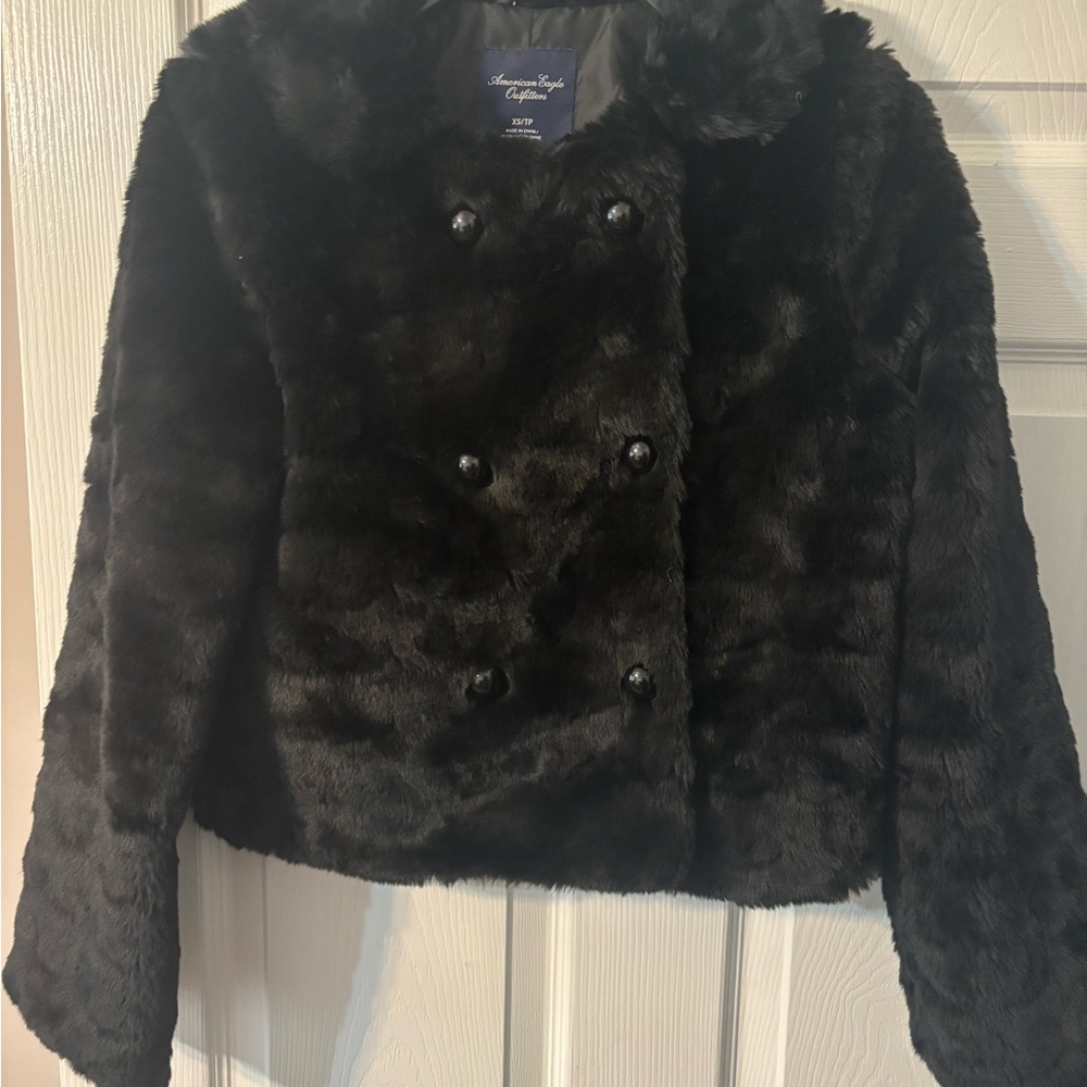 American Eagle Outfitters Black fur coat